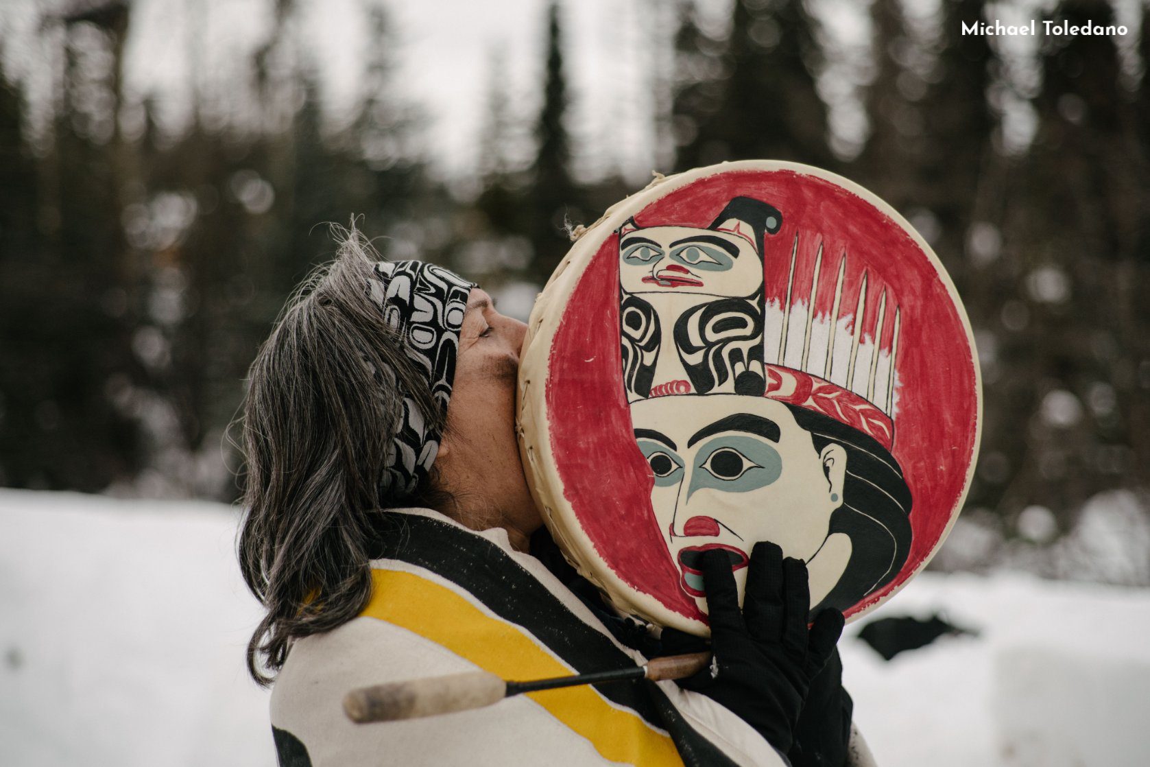 Freda Huso, Wet'suwet'en Hereditary Chief during a ceremony to honour the ancestors at the checkpoint to Unist'ot'en Camp